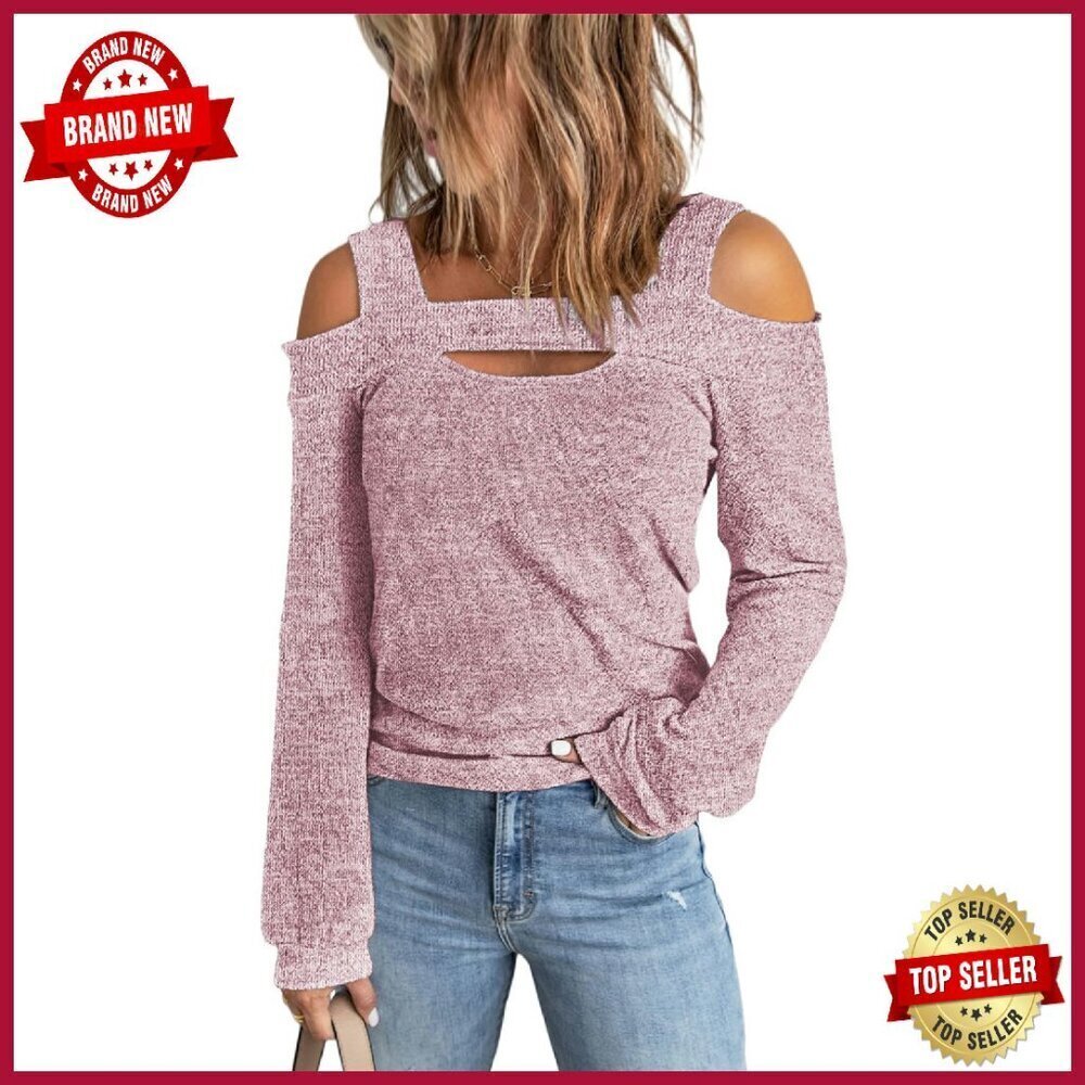 Cold Shoulder Bell Sleeve Top, Medium Elasticity, Slim Fit Blouse